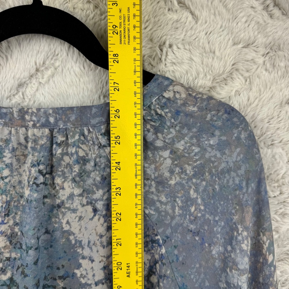 Cynthia Rowley Blouse Womens Small Blue Sheer Abstract Floral V-Neck High-Low - Picture 10 of 13